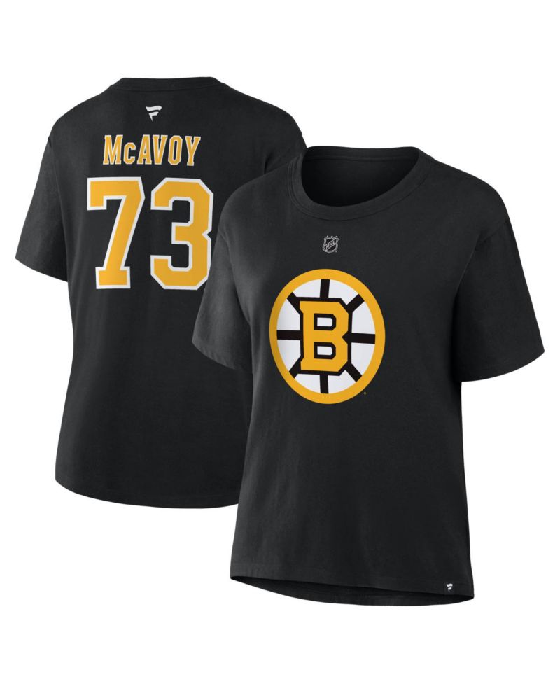 Women's Charlie McAvoy Black Boston Bruins Authentic Stack Name & Number T-Shirt
