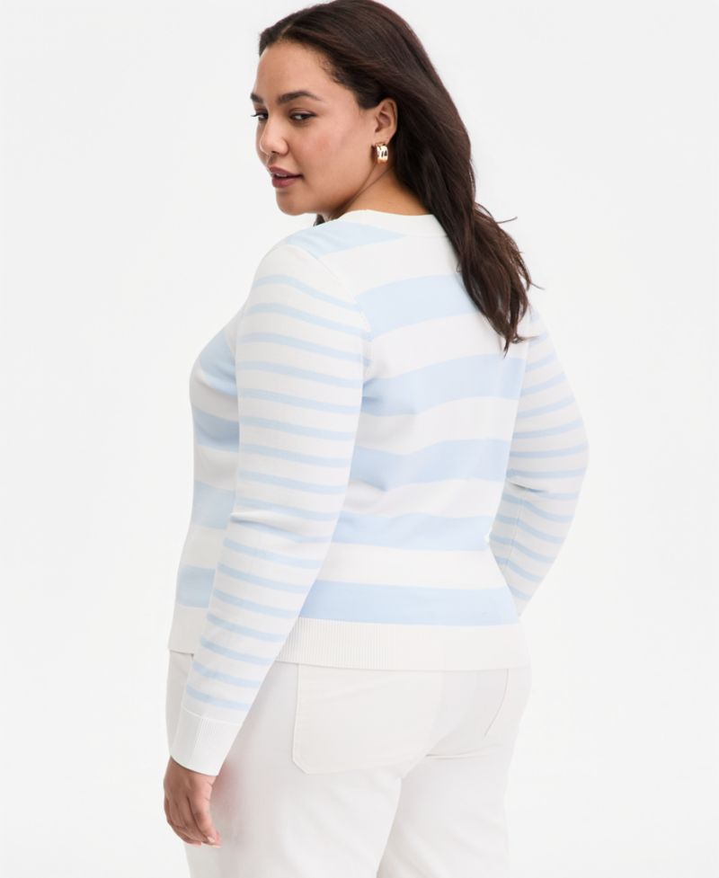 Trendy Plus Size Striped Long-Sleeve Sweater