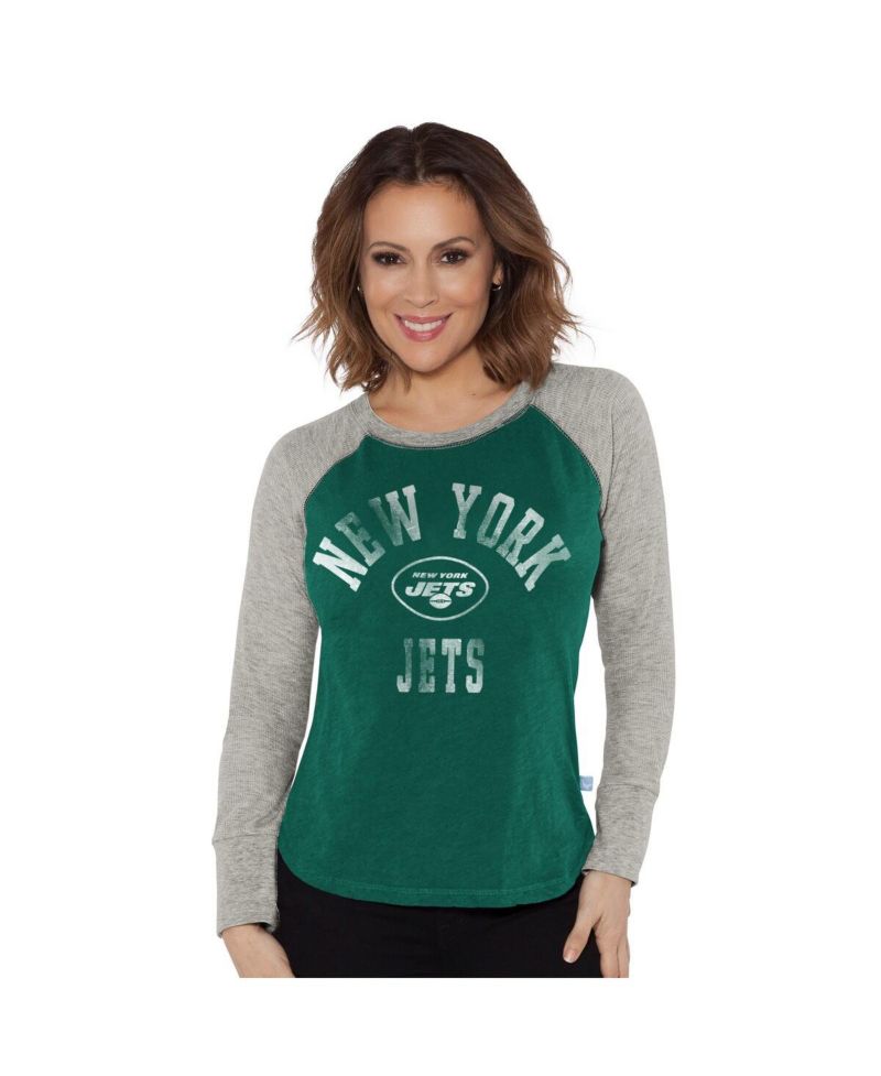Women's Green/Heather Gray New York Jets Waffle Knit Raglan Long Sleeve T-Shirt