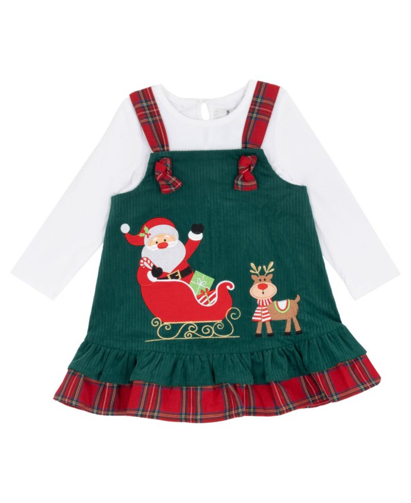 Baby Girls' Long-Sleeve Bodysuit and Corduroy with Santa Sleigh Jumper, 2-Piece Set