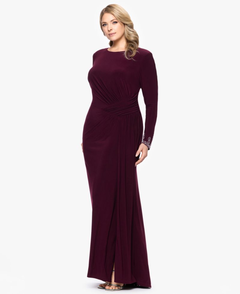 Plus Long Sleeve Beaded Cuff Dress
