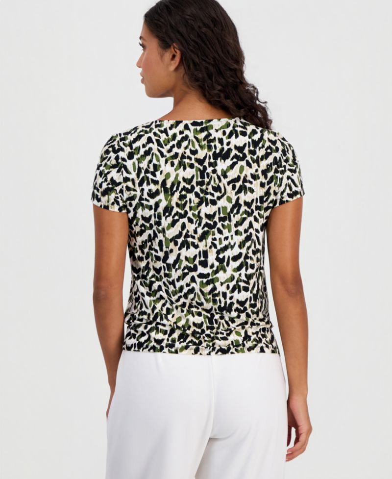 Petite Printed Asymmetric Short-Sleeve Top