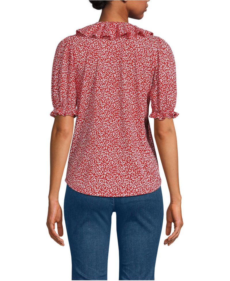 Women's Puff Sleeve Slub Ruffle Pintuck Top