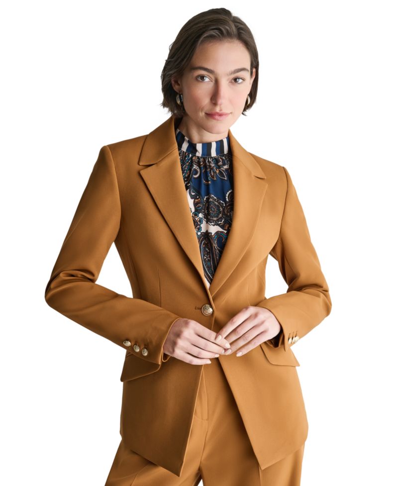 Women's Shoulder-Padded Single-Breasted One Button Blazer