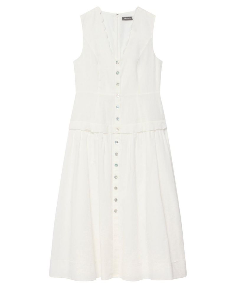 Women's Scalloped Sleeveless Drop-Waist Ramie Maxi Dress