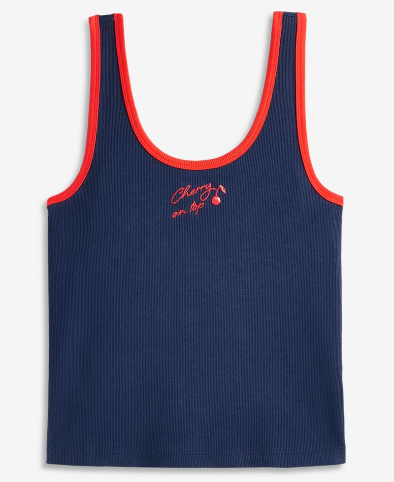 Women's Embroidered Double-Scoop Rib Tanks