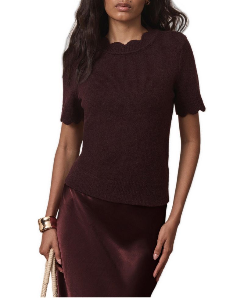 Women's Scallop-Trim Short-Sleeve Knit Top