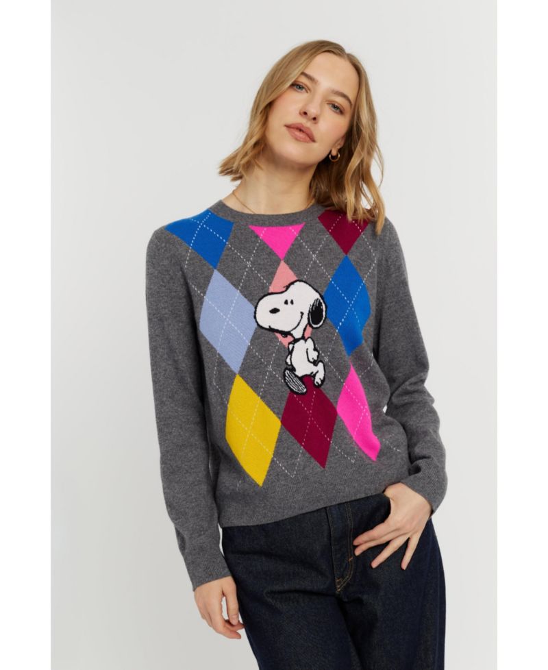 Women's Wool-Cashmere Snoopy Argyle Sweater