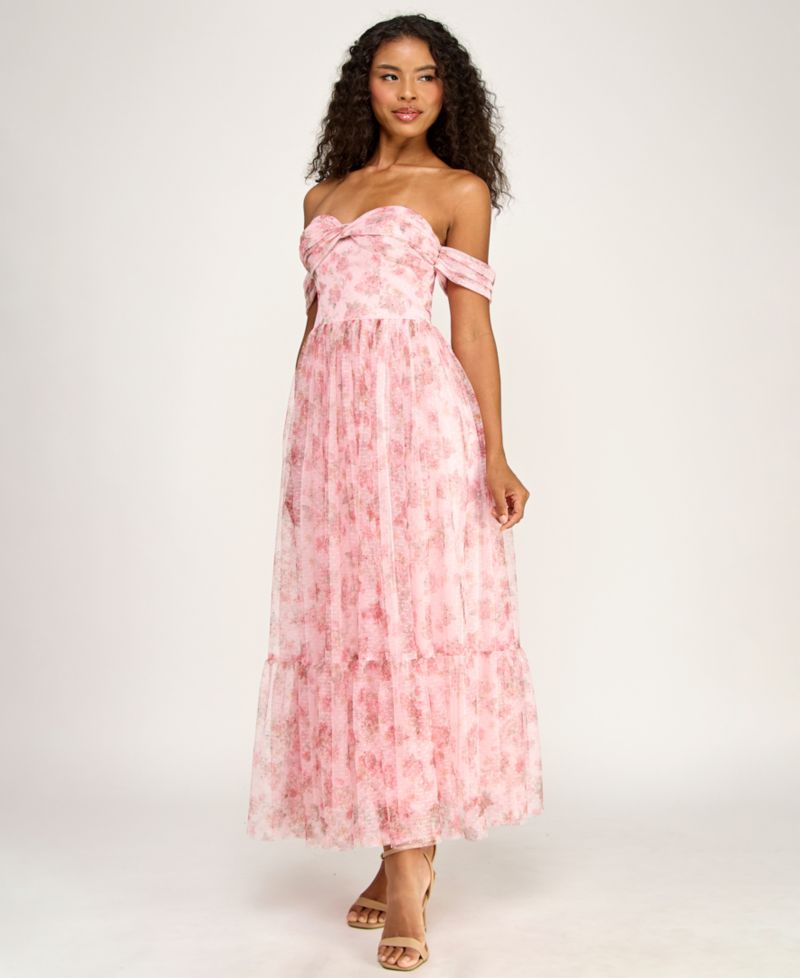 Women's Floral Ruffle Hem Off-The-Shoulder Dress