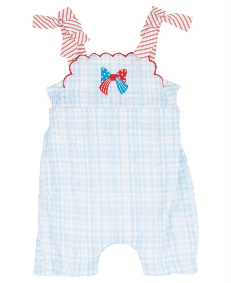 Baby Girls' Gingham Romper with Embroidery
