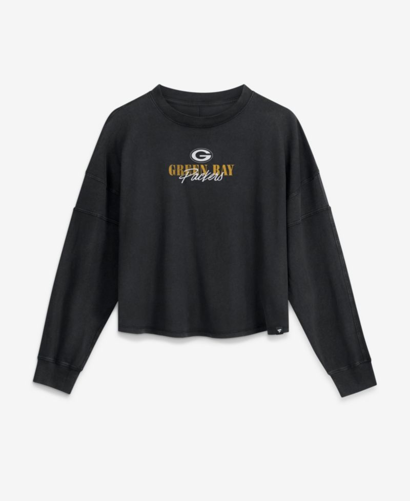Women's Black Green Bay Packers Oversized Chop Block Boxy Long Sleeve T-Shirt