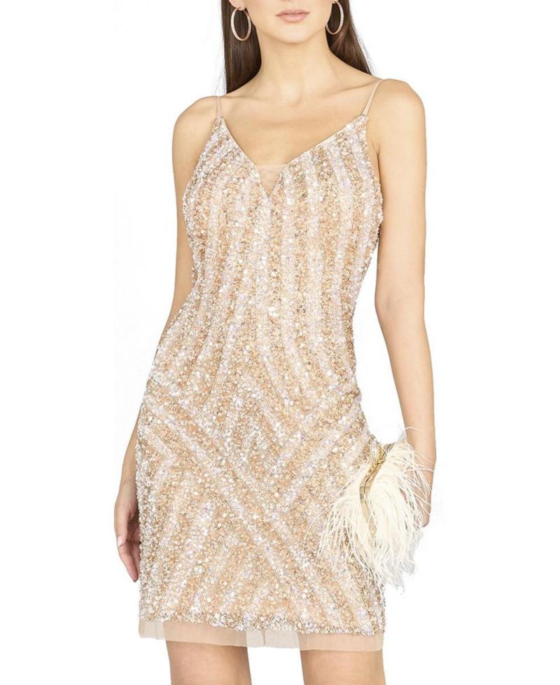 Women's Spaghetti Strap Beaded Cocktail Dress