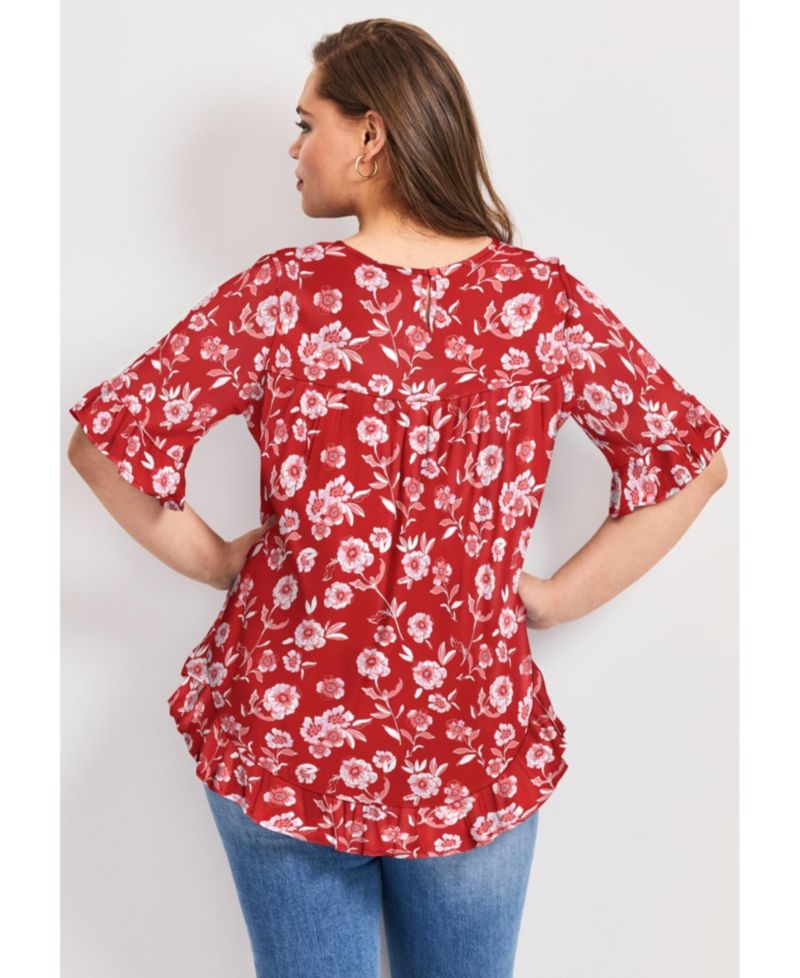 Women's Plus Size Crew Ruffle Hem Top