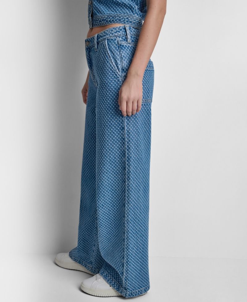 Women's Mid-Rise Wide-Leg Boucle Jeans