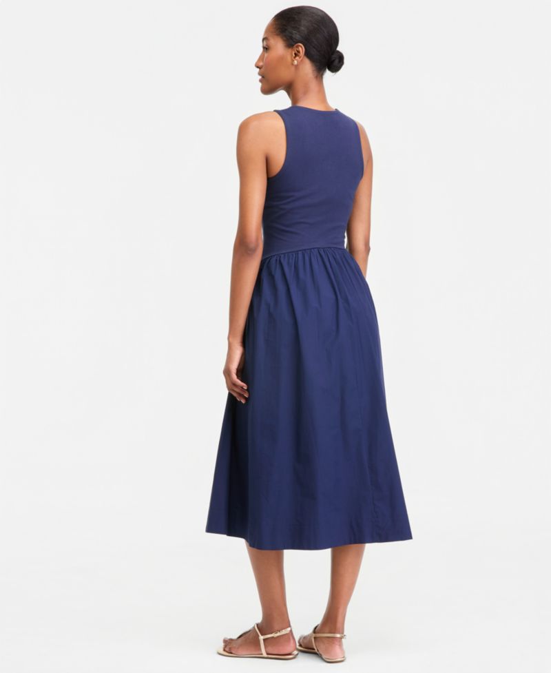 Women's Curved-Waist Mixed-Media Midi Dress