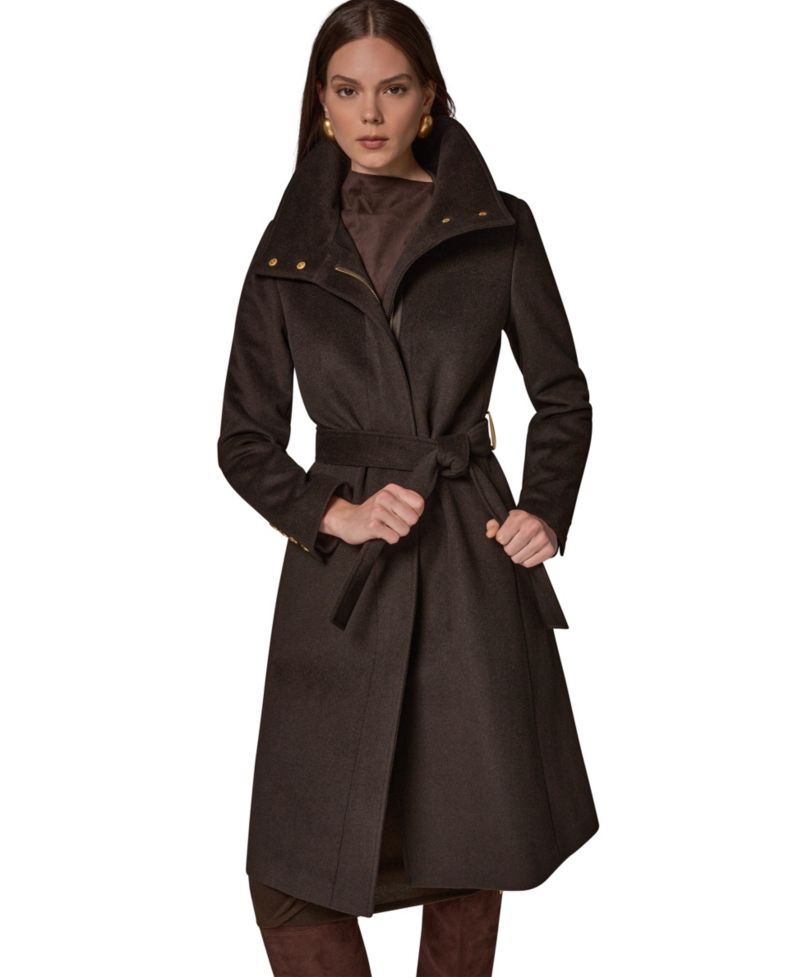 Women's Belted High-Collar Wool-Blend Coat