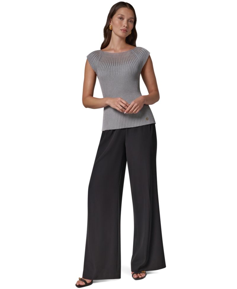 Women's Crewneck Sleeveless Ribbed Pullover Sweater