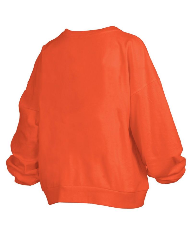 Women's Orange Illinois Fighting Illini Janise Arch Over Logo Waist Length Oversized Pullover Sweatshirt