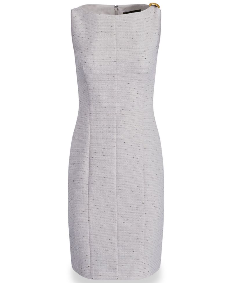 Women's Sleeveless Boat Neck Tweed Sheath Dress