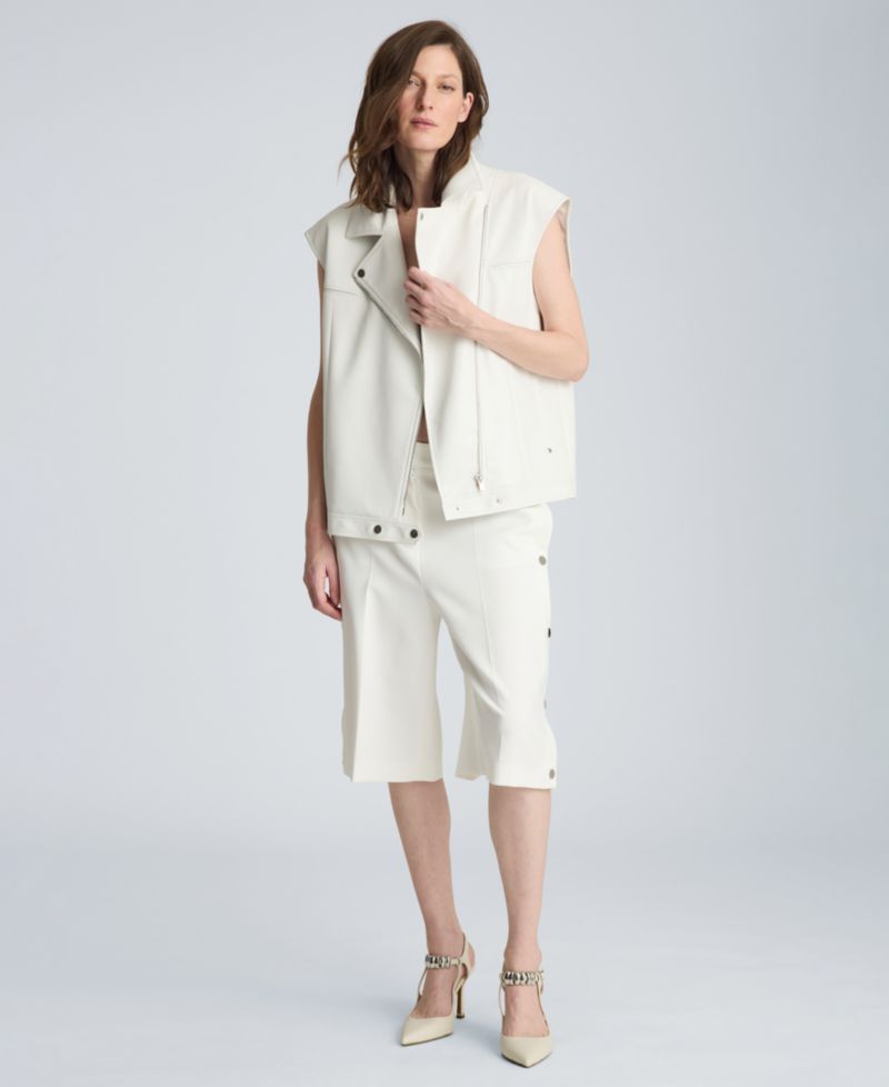 Women's Boxy Moto Faux Leather Sleeveless Vest