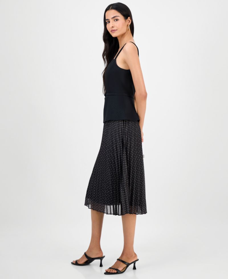 Women's Sleeveless Belted Pleated Skirt Dress