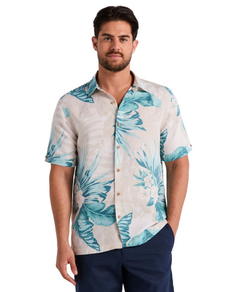 Men's Linen Blend Palm Print Shirt