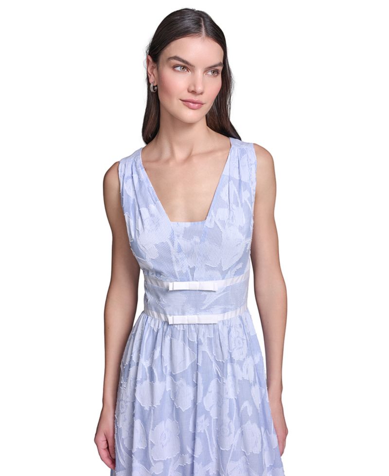 Women's Floral Burnout Cotton Midi with White Piping Dress