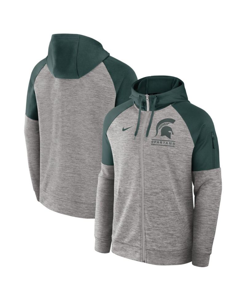 Men's Heather Gray Michigan State Spartans Fitness Raglan Performance Full-Zip Hoodie
