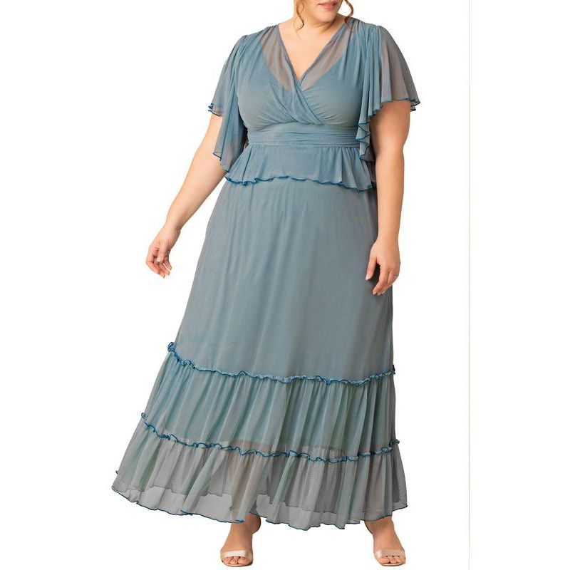 Plus Size Graceful Tiered Mesh Gown