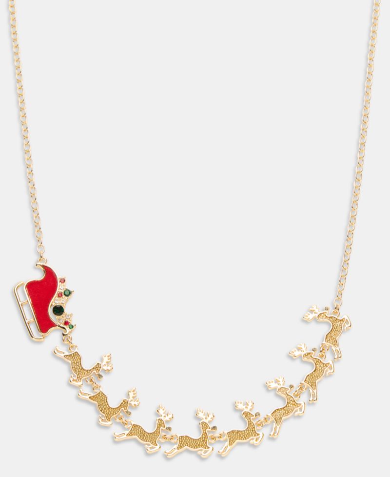 Gold-Tone Crystal Sleigh & Reindeer Frontal Necklace