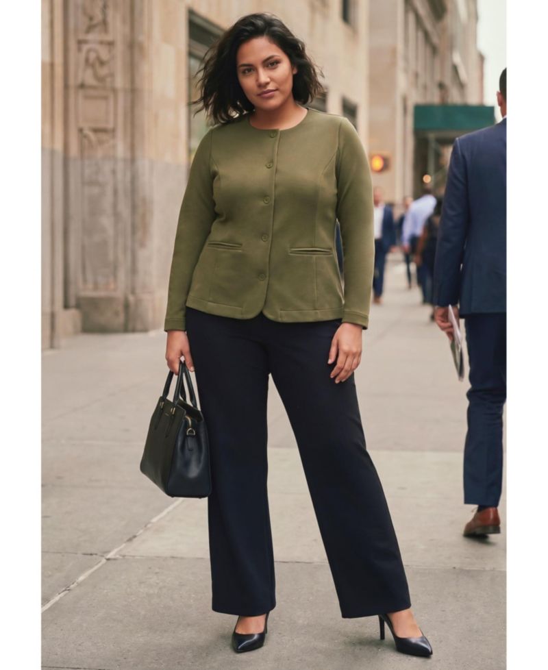 Plus Size Ponte Button Scoop-Neck Blazer