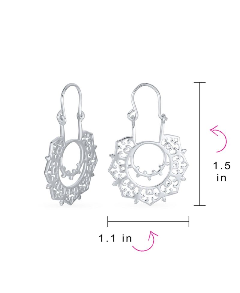 Indian Style Filigree Mandala Sanskrit Statement Earrings Sterling Silver
