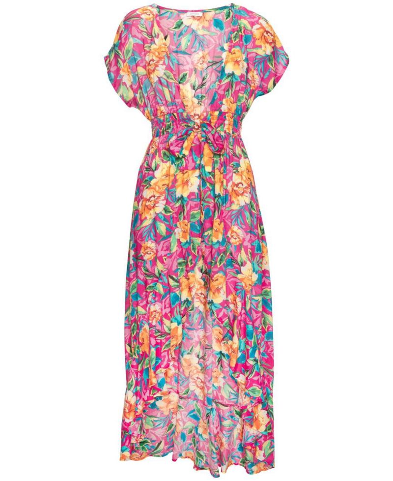 Women's Floral Print Flounce Hem Ruffle-Trim Swim Cover-Up