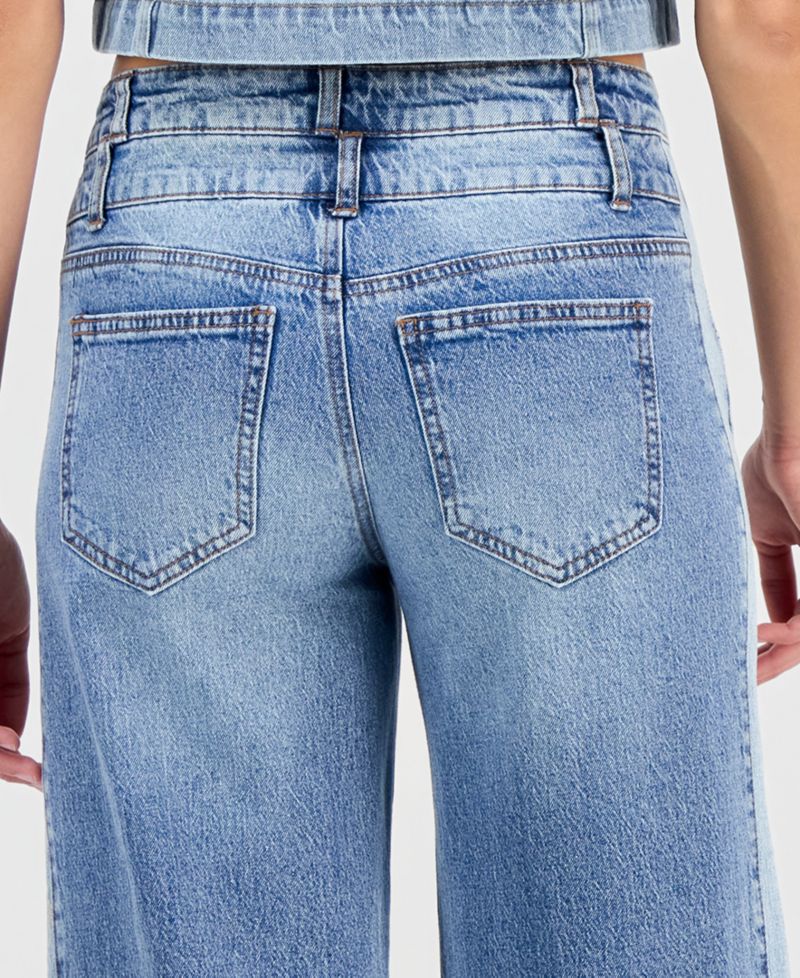 Petite High-Rise Wide-Leg Two-Tone Jeans