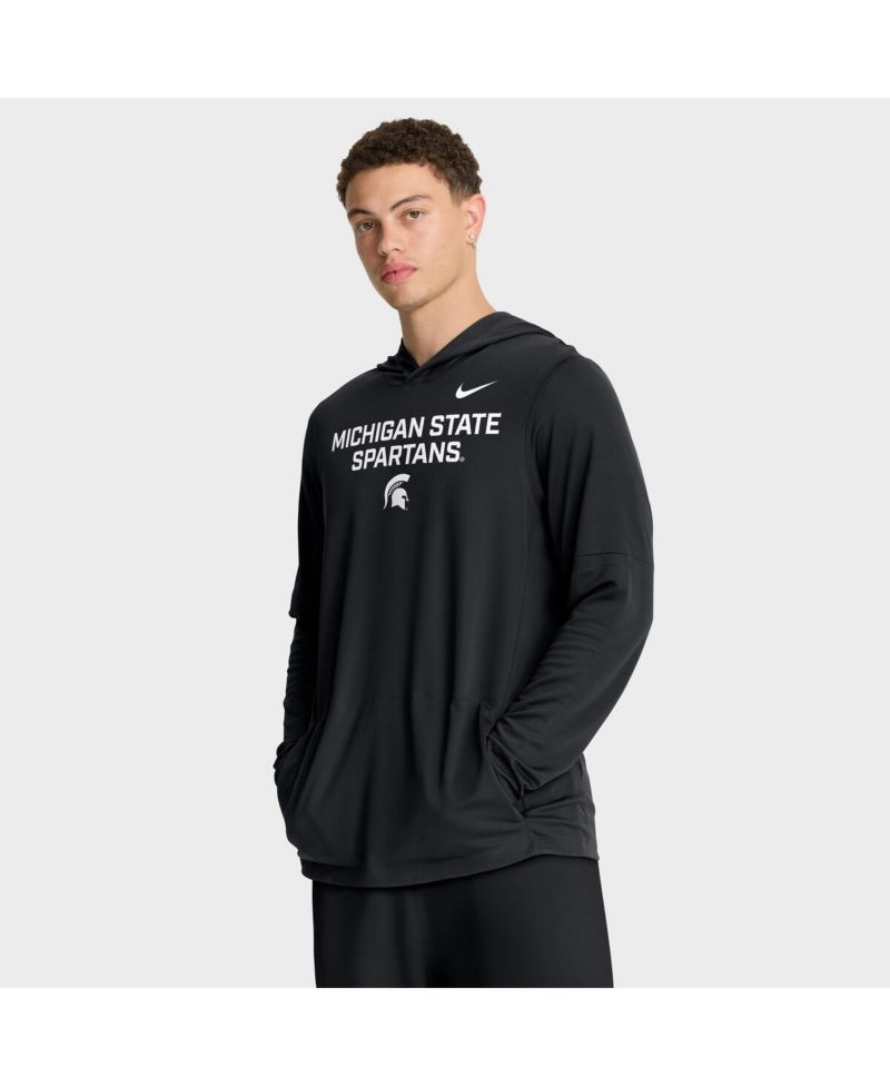 Men's Black Michigan State Spartans 2025 Sideline Performance Long Sleeve Hoodie T-Shirt