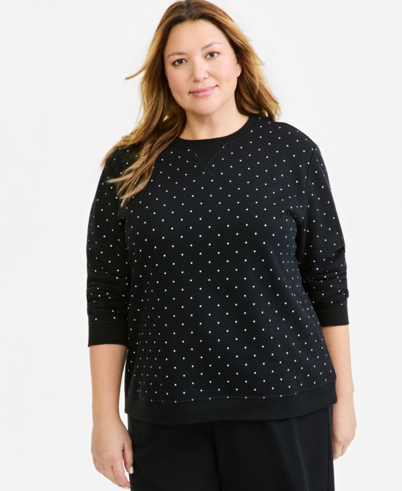 Plus Printed Fleece Crewneck Sweatshirt