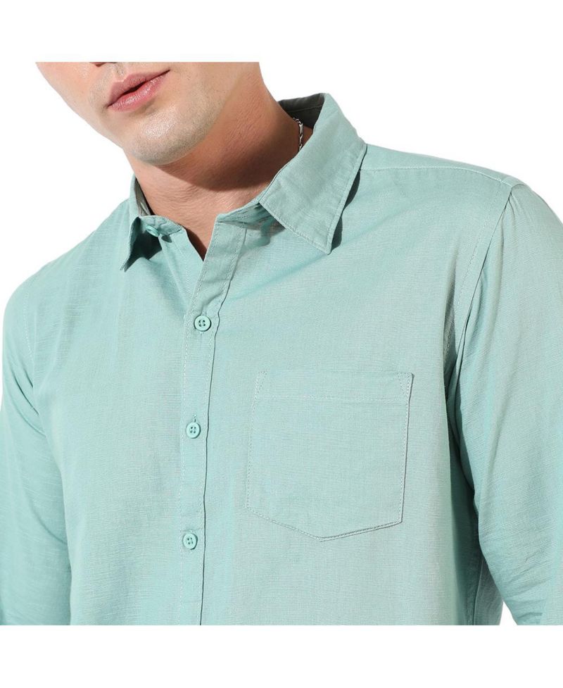 Men's Solid Aqua Green Regular Fit Casual Shirt