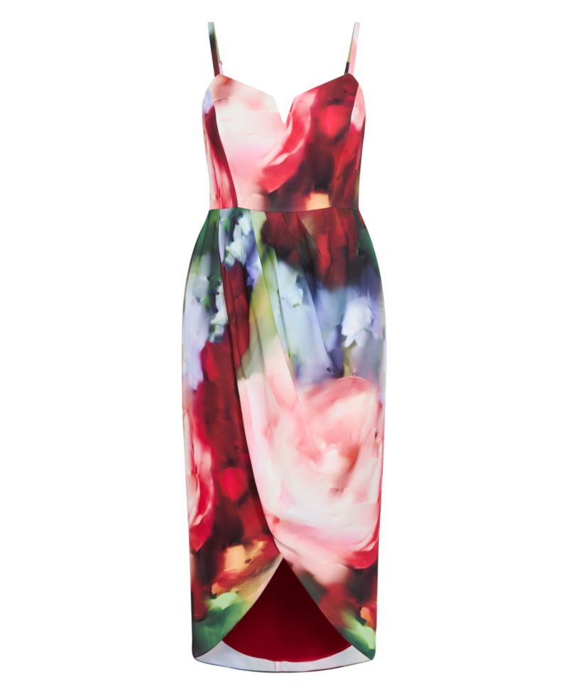 Women's Sassy Floral Print Tulip Midi Dress