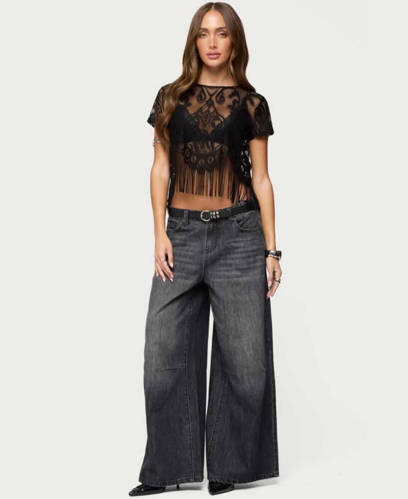Women's Kira Sheer Lace Fringe Top