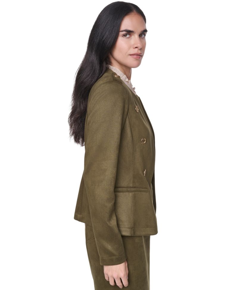 Women's Suede Collarless Band Jacket