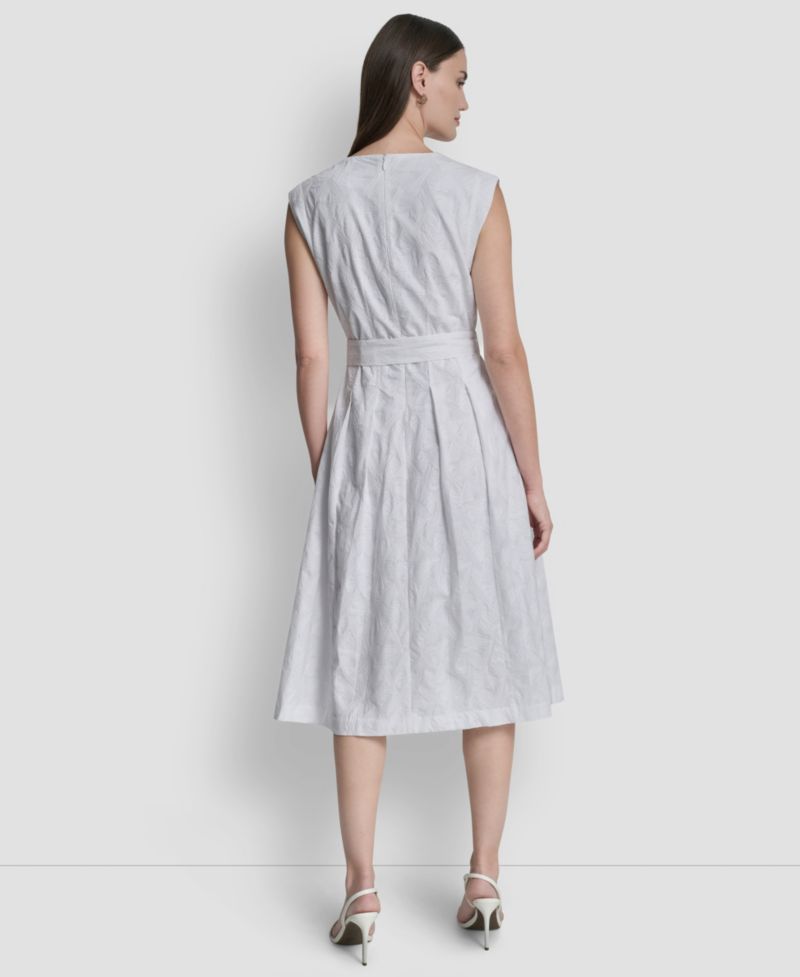 Women's Cap-Sleeve V-Neck Embroidered Midi Dress