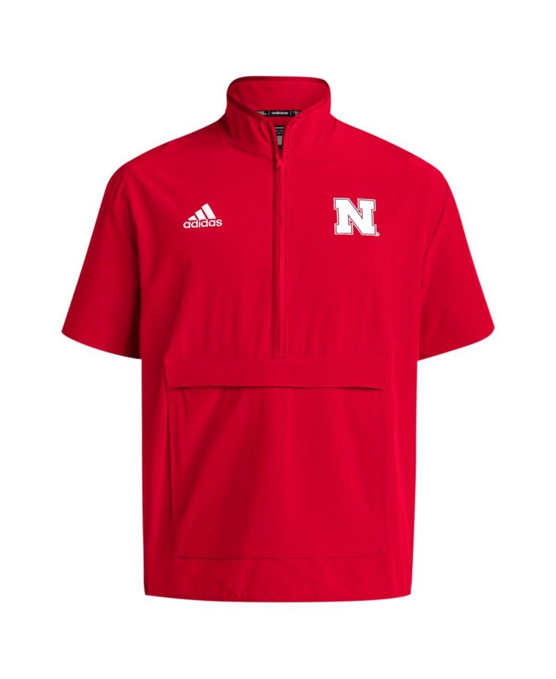 Men's Scarlet Nebraska Huskers Coaches Sideline Half-Zip Short Sleeve Jacket