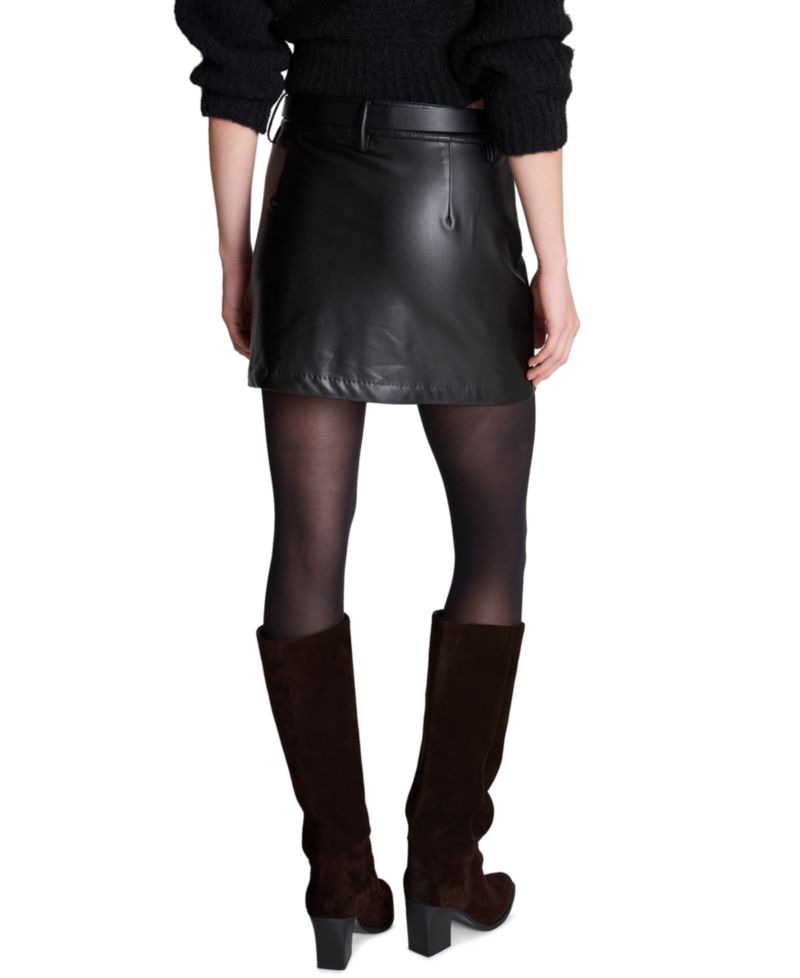 Women's Faux Leather Fly Front Drop Waist Mini Skirt