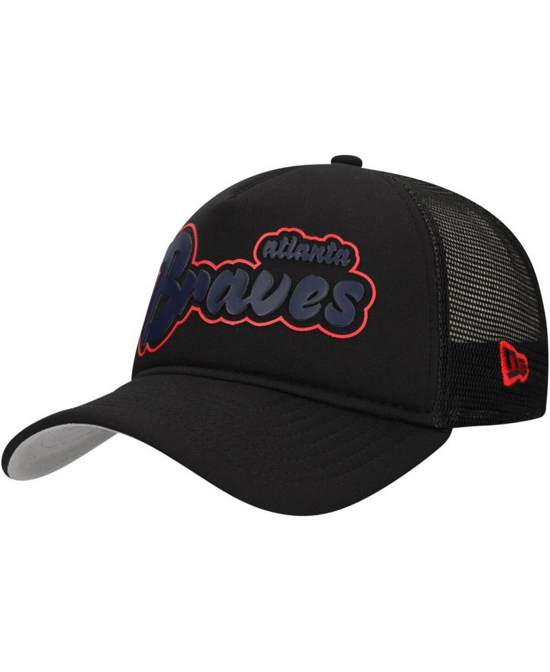 Men's Black Atlanta Braves Retro Bold A-Frame Trucker 9FORTY Adjustable Hat