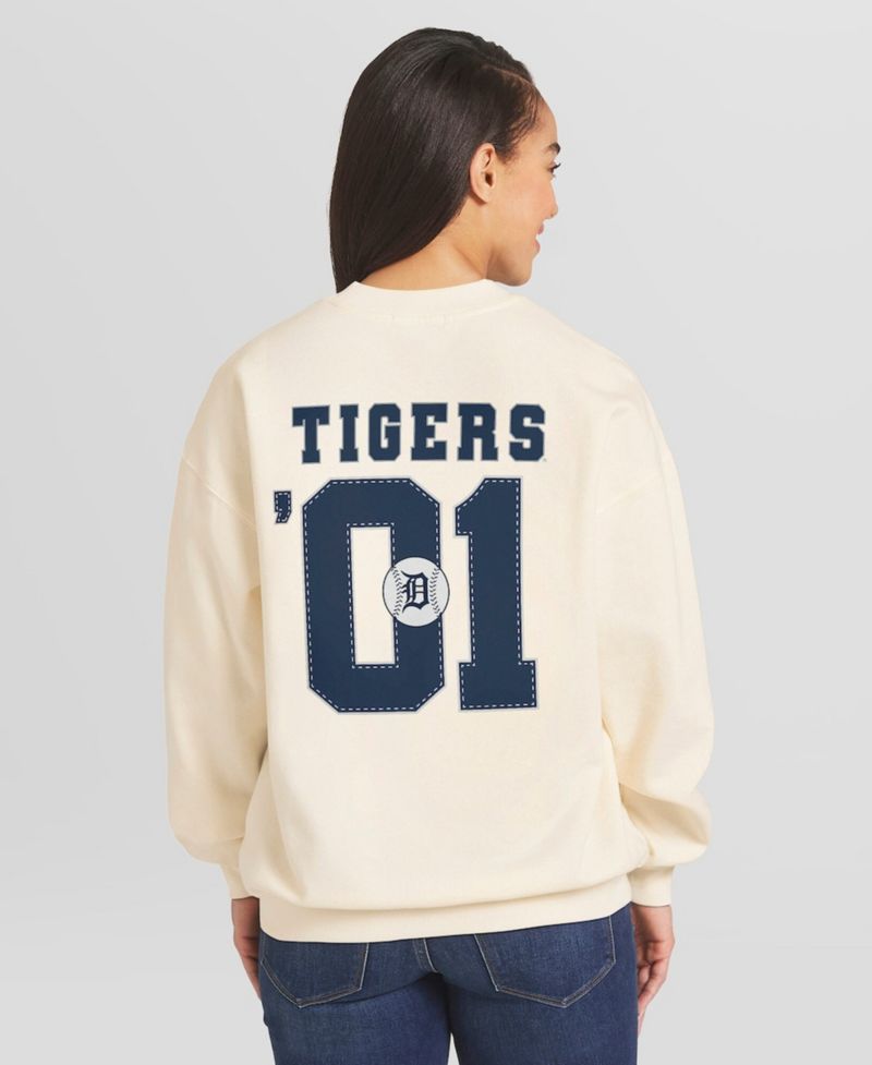 Women's Cream Detroit Tigers Heavyweight Crew Neck Sweatshirt