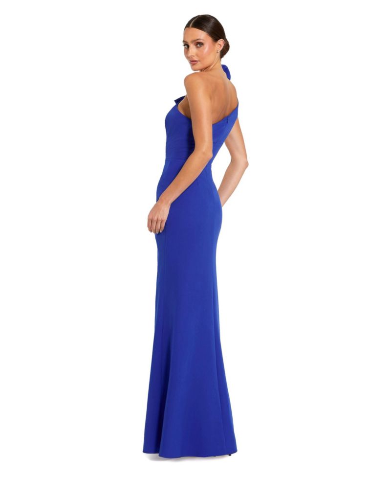 Women's Crepe One Shoulder Fitted Gown With Bow