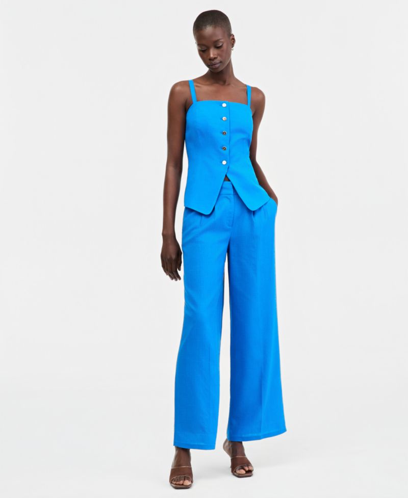 ASL Petite Mid-Rise Wide-Leg Pleated Trousers