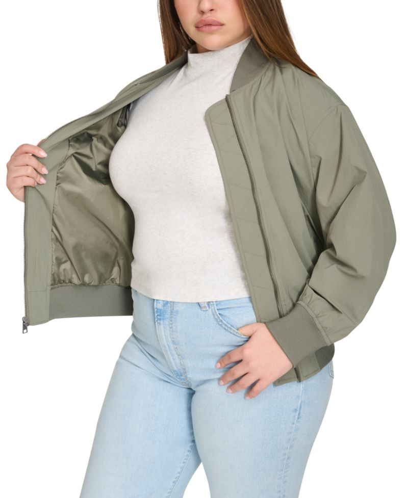 Trendy Plus Size Lightweight Zip-Front Bomber Jacket