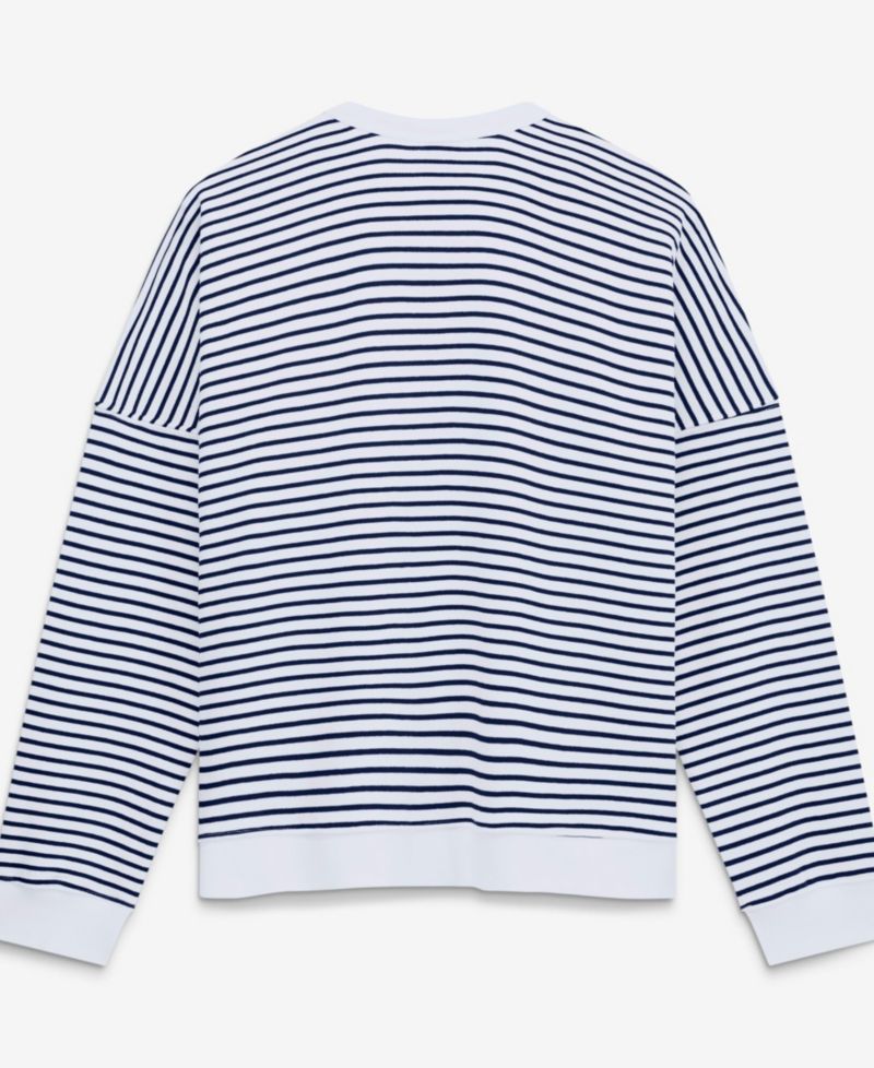 Women's White/Navy Dallas Cowboys Striped Oversized French Terry Sweatshirt