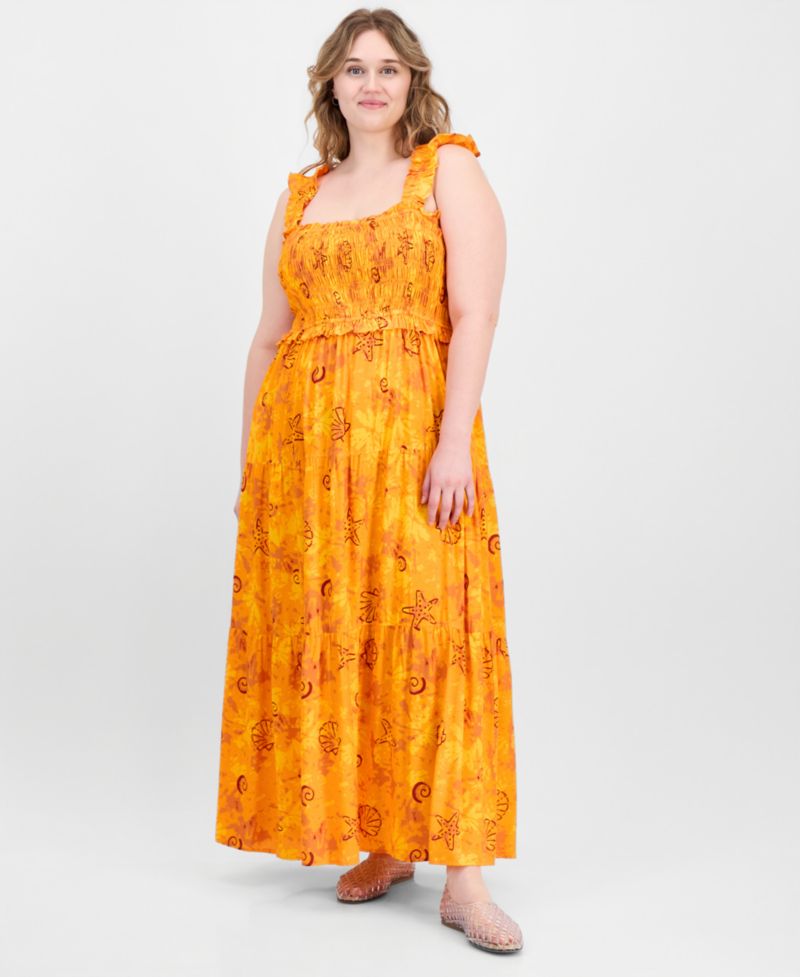 Plus Size Poof Strap Square Neck Rayon Dress